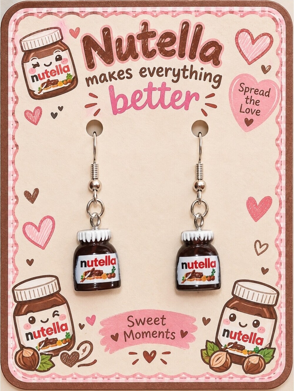 Fun Jewelry Nutella Jar Hypoallergenic Dangle Drop Novelty Foodie Earrings